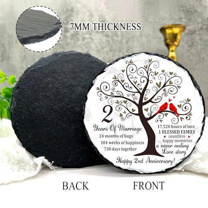 2nd Cotton Anniversary Slate Plaque - 2 Year Wedding Rock Sign - Traditional Second Marriage Celebration Gift for Husband Wife Couple - color: 2nd Wedding Anniversary