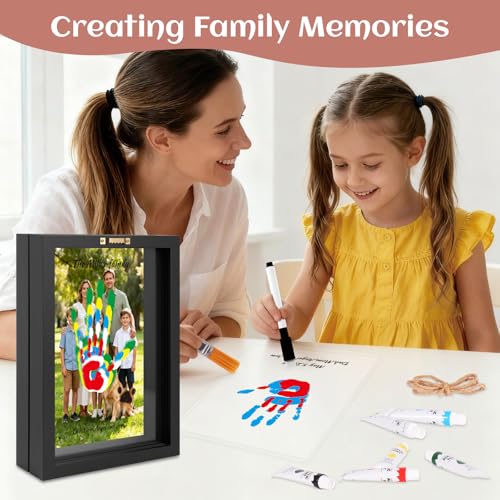 Family Handprint Kit, DIY Baby Hand and Footprint Handmade Keepsake Wooden Frame, Family Gifts with 6 Non-Toxic Baby-Safe Paint, Ideas Gift for New Parents, Grandparents, Father's Day, Mother's Day - color: Black, size: 5 Pages Acrylic Boards