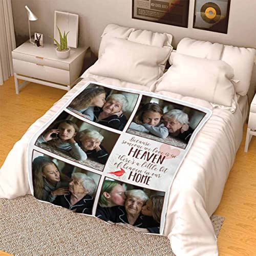 Custom Memorial Blanket Because Someon We Loved is in Heaven Bird Personalized Photo Collection Blanket in Memory of Loved One Gifts Memorial Gifts for Loss of Son Daughter Grandma Dad Mom