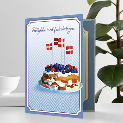 Designer Greetings Danish Language Happy Birthday Cards 6 Pack | Boxed Card Set, Matching Envelopes, Foil and Glitter Details - style: 6 PK Danish Birthday - Danish Layer Cake