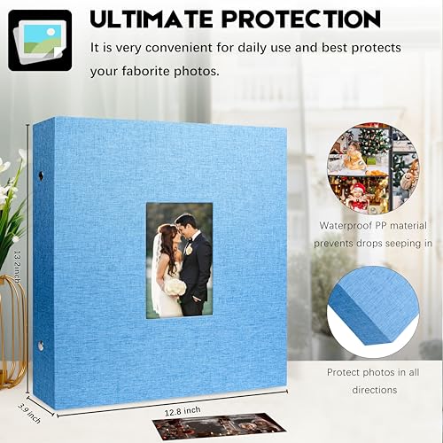 Aevdor Large Capacity 4x6 Photo Album, 1000 Photos, Linen Cover, Blue | Black Inner Pages, 3 Horizontal and 2 Vertical Pockets per Side, Front Photo Window, Family, Wedding & Travel Memories - color: Linen Blue