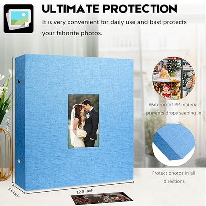 Aevdor Large Capacity 4x6 Photo Album, 1000 Photos, Linen Cover, Blue | Black Inner Pages, 3 Horizontal and 2 Vertical Pockets per Side, Front Photo Window, Family, Wedding & Travel Memories - color: Linen Blue