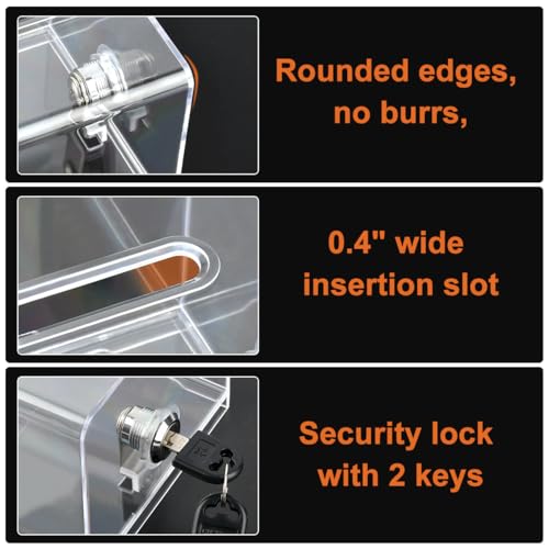FOCCTS Clear Acrylic Donation Box with Lock, Ballot Box Suggestion Boxes With Sign Holder, Raffle Boxes With Slot for Voting Donation Ticket Comment Tips(6.2" x 4.5" x 4")