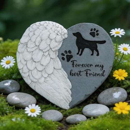 Landoraloria Dog Memorial Stone 10” Heart with Wings Outdoor Pet Grave Marker Cement Garden Remembrance Stone Sympathy Gift for Loss of Dog Rainbow Bridge Design