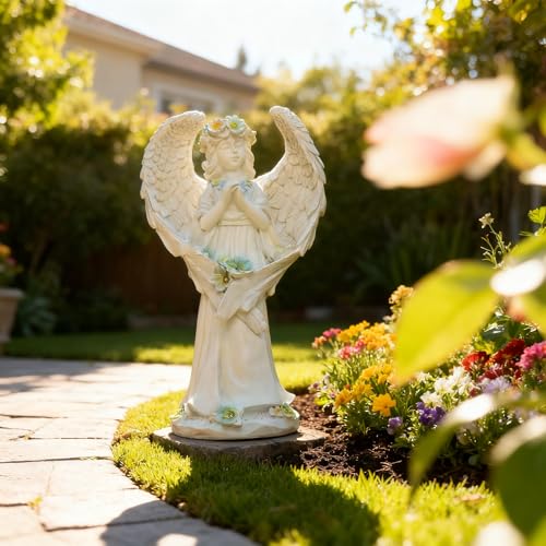Solar Garden Statues Outdoor Decor Resin Lights Garden Angel Statues for Outside Lawn Yard Patio Balcony Art Sculptures Gifts for Mom Women - size: 7*5*13 in
