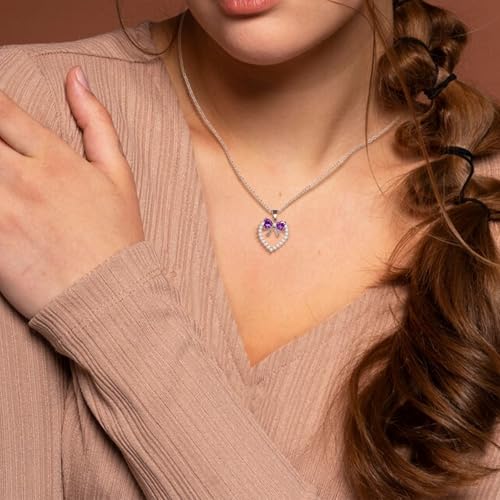 Bow Heart Pendent Pendant Necklace for Women White Crystal Necklace Dainty Silver Plated Necklace Bow Jewelry with Zirconia, Heart Choker Necklaces for Her Gifts - style: Purple heart