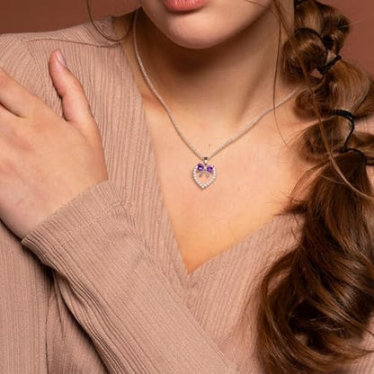 Bow Heart Pendent Pendant Necklace for Women White Crystal Necklace Dainty Silver Plated Necklace Bow Jewelry with Zirconia, Heart Choker Necklaces for Her Gifts - style: Purple heart