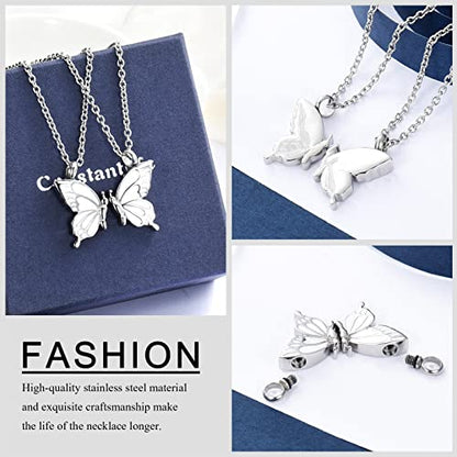 constantlife 2 Pack Butterfly Urn Necklaces for Ashes for Women Girls Stainless Steel Pendants Cremation Keepsake Jewelry Mother Daughter Sister Friendship Memorial Gifts - color: Silver