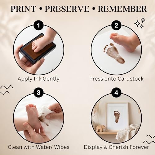 ReignDrop Baby Ink Pad for Hand and Footprints, Non-Toxic Acid-Free Keepsake Kit, Smudge-Proof Archival Ink Wipes Off Skin, for Scrapbook, Photo Album, Frames & Pet Paws, Baby Gift (Brown) - color: Brown