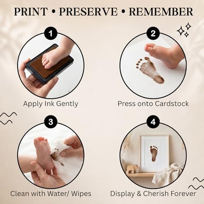 ReignDrop Baby Ink Pad for Hand and Footprints, Non-Toxic Acid-Free Keepsake Kit, Smudge-Proof Archival Ink Wipes Off Skin, for Scrapbook, Photo Album, Frames & Pet Paws, Baby Gift (Brown) - color: Brown