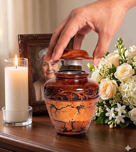 Wooden Cremation Urn (Small Keepsake 20 Cubic Inches) Adult Size for Man and Women Beutiful and Decorative urn for Ashes Fractal Design, Black Resin Inlay, - size: Small (20 lbs)