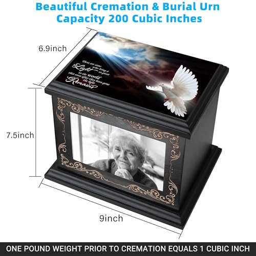 ADMLC Cremation Urns for Human Ashes Adult Up to 200 IBS with Photo Frame | 100% Wooden Handcrafted Memorial Keepsake Urn for Ashes,Funeral Burial Caskets Urn Suitable for Male Female Men Women Dad Mom
