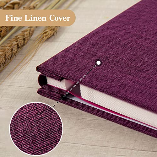 potricher Self Adhesive Photo Album 40 Pages, Linen cover, Purple | Photo Album Self Adhesive 4x6 5x7 8x10 Pictures, Linen Cover DIY Scrapbook Albums for Family, Wedding, Baby, Anniversary - color: Purple, size: 11x10.6 Inches 40 Pages