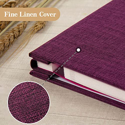 potricher Self Adhesive Photo Album 40 Pages, Linen cover, Purple | Photo Album Self Adhesive 4x6 5x7 8x10 Pictures, Linen Cover DIY Scrapbook Albums for Family, Wedding, Baby, Anniversary - color: Purple, size: 11x10.6 Inches 40 Pages