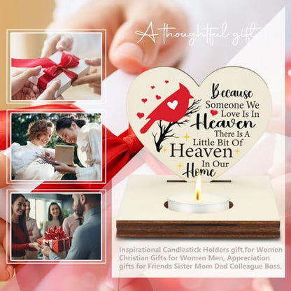 Cardinal Memorial Candle Holder, Little Bit of Heaven in Our Home Sympathy Gift, Christmas Thank You Sister Dad Mom Gifts, Shaped Remembrance for Loss of Loved One, Candlestick Holders-LATZ03 - color: Wood Love is in Heaver