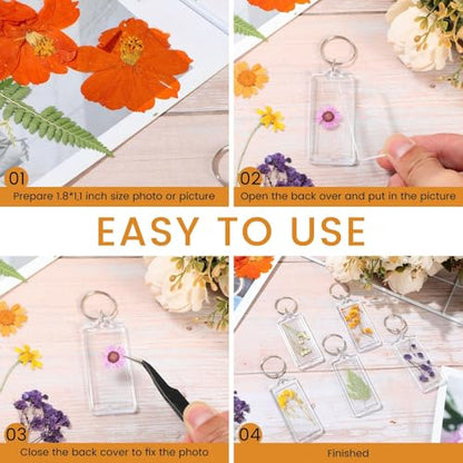 Junkin 150 Pack Acrylic Photo Keychains Clear Personalized Picture Frame Keychain Holder Blank Photo Insert Keyring DIY Favor - style: Strip