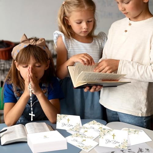 48 Pack Baptism Thank You Cards with Envelopes, Watercolor Floral Cross Christian Thank You Cards for Wedding Communion Baby Shower - style: 48 Pcs - Golden Cross
