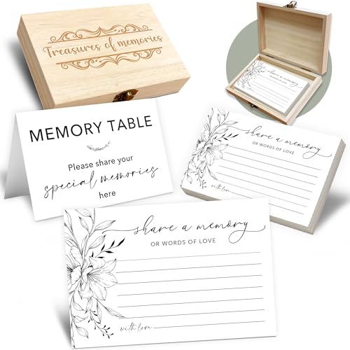 Share A Memory Card for Celebration Of Life - 50 Pcs Memorial Cards, Memory Box for Graduation Wedding, Funeral Keepsake for Celebration Of Life Decorations -A10 - color: Black, size: Set with Wooden Box