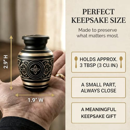 Small Urns for Human Ashes – Brass Hand-Engraved Funeral Keepsake with Elegant Black Finish – Mini Cremation Memorial for Mom, Dad & Loved Ones - color: Black