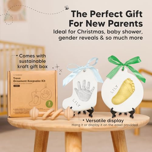 Baby Hand and Footprint Kit, Personalized Baby Christmas Ornament (Jingles) - color: Trove, Jingles