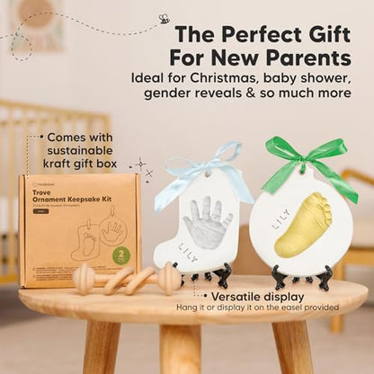Baby Hand and Footprint Kit, Personalized Baby Christmas Ornament (Jingles) - color: Trove, Jingles