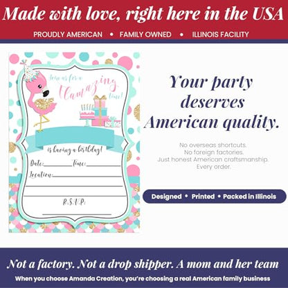 Flamazing Pink Aqua & Gold Glitter Polka Dot Flamingo Birthday Party Invitations for Girls, 20 5x7 Fill In Cards with Twenty White Envelopes by AmandaCreation - style: Flamazing Pink Aqua & Gold Glitte