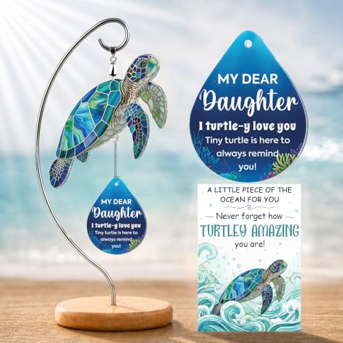 I Turtley Love You Ornament - Christmas Birthday Gift for Daughter from Mom | Glass Turtle Ornament, Turtle Mom, Step Daughter Valentines Card, Adult Daughter Funny Gift, Stained Glass Desk Decor - color: 10 - Daughter Turtle