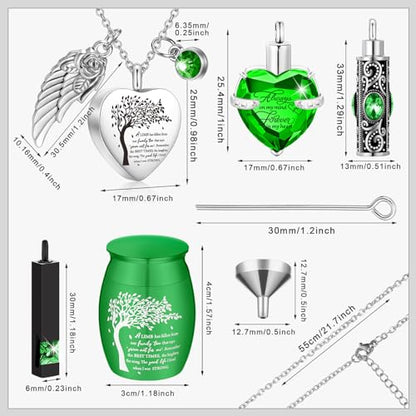 Shimeyao Set of 8 Small Urns for Human Ashes Cremation Urns Keepsake Ash Holders Family Tree Memorial Heart Locket Waterproof for Adults Women Men Loved Ones(Light Green) - color: Light Green