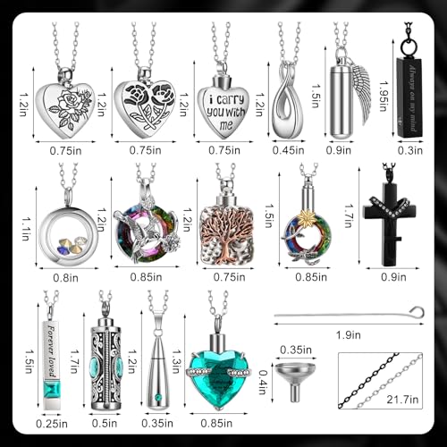 Ecation 15 Pcs Urn Necklace for Ashes Women Cremation Jewelry - color: Turquoise