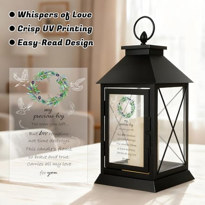 Memorial Candle Lantern with Flickering LED Candle and Remote Control Bereavement Sympathy Gifts in Memory for Loss of Son Remembrance Gift (Son) - color: Son