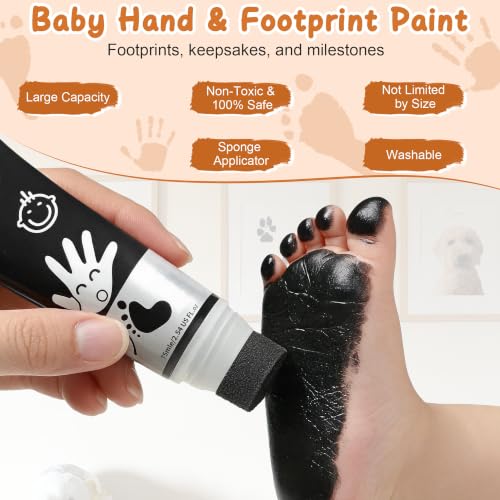 Baby Hand and Footprint Paint with Sponge Head, 2.54 fl oz, Non-Toxic & Acid-Free, Washable Baby Safe Paint for Newborn Keepsakes, Dog Nose & Paw Prints, Ideal New Mom Gift - Black - color: Black