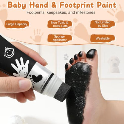 Baby Hand and Footprint Paint with Sponge Head, 2.54 fl oz, Non-Toxic & Acid-Free, Washable Baby Safe Paint for Newborn Keepsakes, Dog Nose & Paw Prints, Ideal New Mom Gift - Black - color: Black
