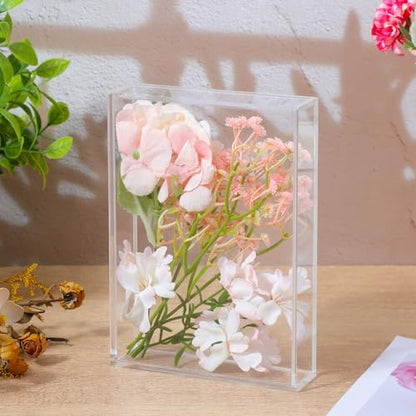 2 Pcs Acrylic Shadow Box, 7 x 5 x 1.4 Inch Clear Tabletop Display Frame No Installation All Clear Memory Boxes for Dried Flowers, Photo, Collectibles