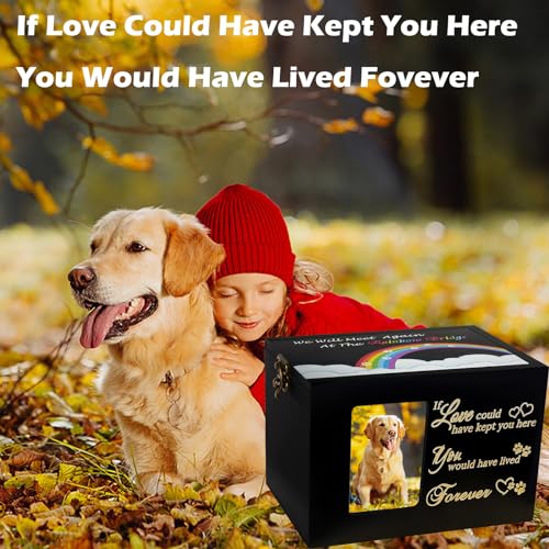 Solid Wood Pet Urns for Dog or Cat Ashes,Rainbow Bridge Memorial | Small Dog Urn for Ashes Keepsake, Dog Cremation Ashes Box with Photo Frame&Black Flannel Lining, Pet Loss Remembrance Gift - size: Small - Capacity 60 Cubic Inches