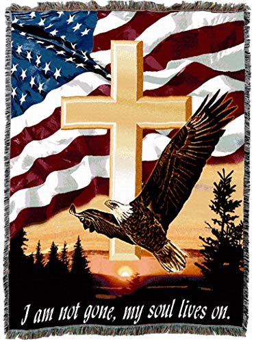 Pure Country Weavers I Am Not Gone My Soul Lives On Blanket Cross Eagle Flag - Sympathy Bereavement Gift Tapestry Throw Woven from Cotton - Made in the USA (72x54) - color: Soul Lives on Cross, size: 72" x 54"
