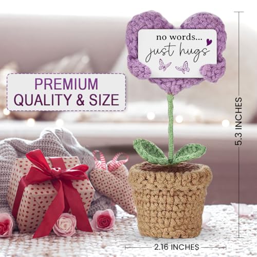Sympathy Gifts for Loss of Loved One - Handmade Crochet Mini Heart Hugging, No Words, Just Hugs... Memorial Gifts, Bereavement Gift Idea for Loss of Mom, Dad, or Loved One
