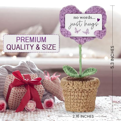 Sympathy Gifts for Loss of Loved One - Handmade Crochet Mini Heart Hugging, No Words, Just Hugs... Memorial Gifts, Bereavement Gift Idea for Loss of Mom, Dad, or Loved One
