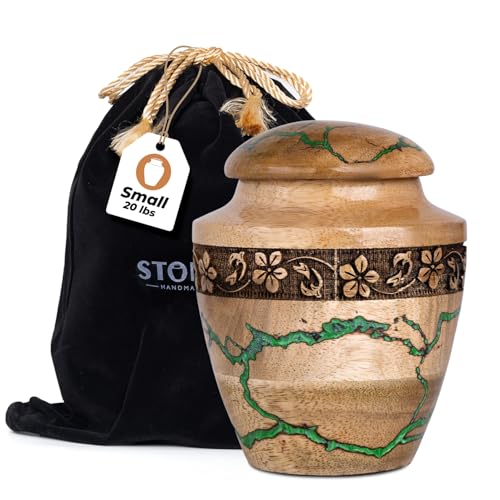 Small Wooden Urns for Human Ashes – 20 lb Green Thunderstorm Pattern Cremation Urn, Decorative Keepsake Burial Container for Ashes Adult Male or Female Memorial Display - size: Small 20 Cu In
