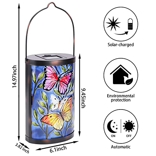 Butterfly Solar Lantern Outdoor Waterproof Hanging Glass Garden Light - color: Royal Blue