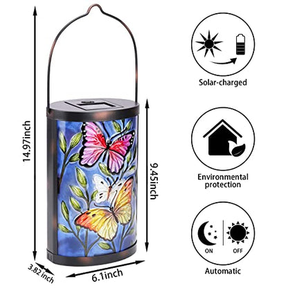 Butterfly Solar Lantern Outdoor Waterproof Hanging Glass Garden Light - color: Royal Blue