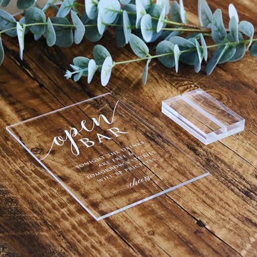 Clear Acrylic Open Bar Sign with Stands, 5"x7" Clear Acrylic Wedding TableTop Sign for Wedding Reception Event Party - size: 5" x 7" Open Bar Wedding Sign