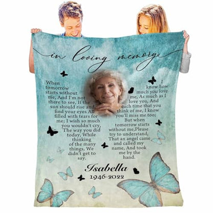 LOSARON Custom Memorial Blanket with Pictures & Name for Loss of Grandma Grandpa Mother Father Husband Wife Dog Custom Sympathy Gift - color: 1 Photo-2