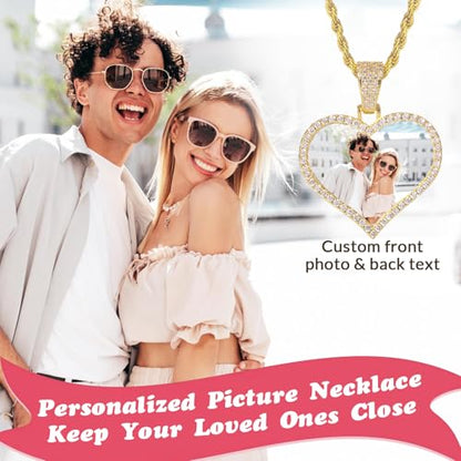 HJX Custom Circle Chain with Wings, Memorial Picture Necklace for Men Womem - color: 4-heart