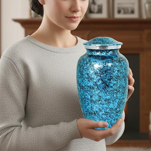 Alpha Living Home Cremation Urn for Human Ashes, Blue, Adult - color: Dark Blue/Silver/Black, size: Classic Marble 11"H x 6"W