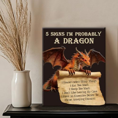Funny Dragon Wall Art 5 Signs I'm Probably a Dragon Poster Wall Decor - color: Dragon
