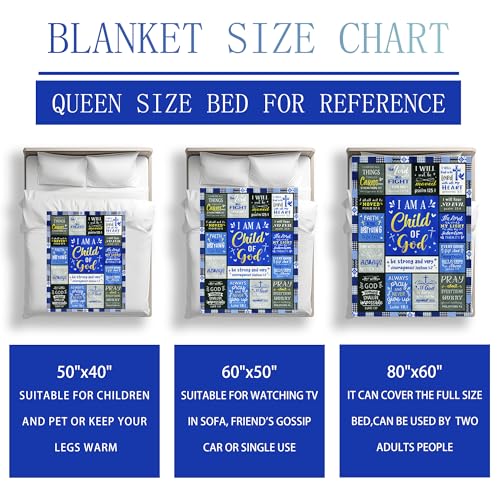 Christian Blanket Gifts for Men, Baptism Gifts for Boys, Inspirational Birthday Religious Catholic Spiritual Gift for Man Son Dad, Bible Verse Throw Blanket 50"x40" - color: Blue Christian