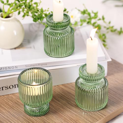 DARJEN 6 Pcs Green Candlestick Holders - Glass Taper Candle Holders Tealight Votive Candle Holders for Table Centerpieces, Wedding, Dinner Party, Home, Gifts - color: Green, size: 6Pcs