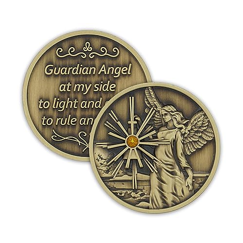 Bronze Guardian Angel Coin Medallion, Pocket Prayer Affirmation Gift Token - color: Bronze