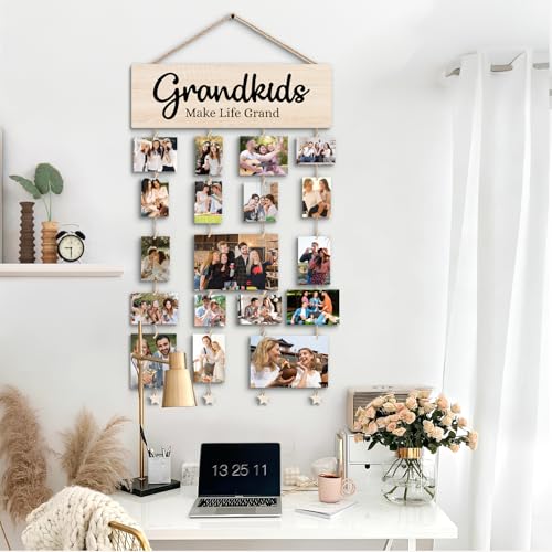 Picture Frames Collage Photo Hanging Display Picture Board Wood Rustic Frames, Mother s day for Women, Grandkids Make Life More Grand Picture Frame, Rustic Farmhouse Wood Hanging Collage Photo Frame - color: Grandkids Make Life Grand