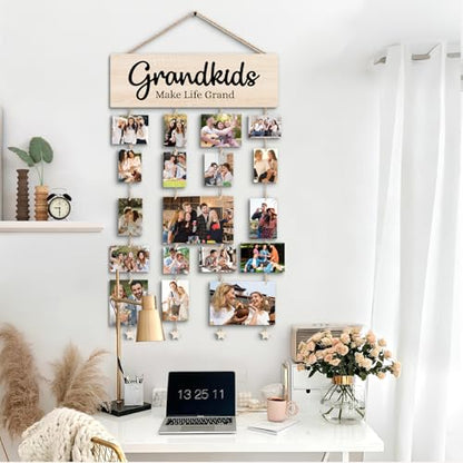 Picture Frames Collage Photo Hanging Display Picture Board Wood Rustic Frames, Mother s day for Women, Grandkids Make Life More Grand Picture Frame, Rustic Farmhouse Wood Hanging Collage Photo Frame - color: Grandkids Make Life Grand